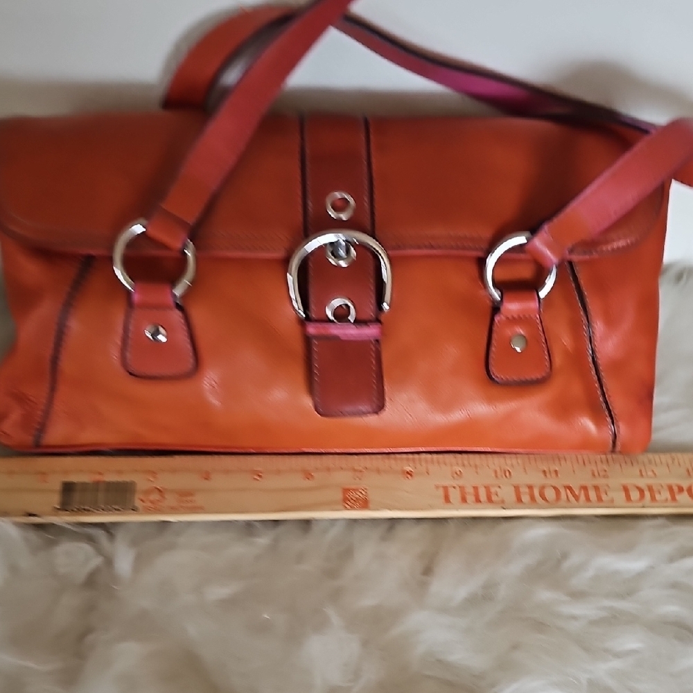 Vintage Elegant Orange genuine Leather Shoulder Bag multi compartments soft - Picture 7 of 14